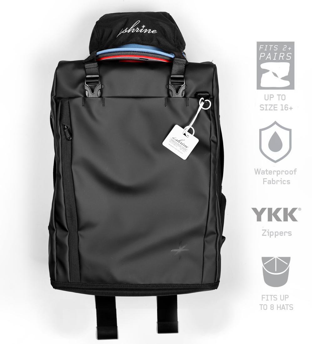 TRI ZIPPER Black Leather and Silver Backpack Utility Pack and Hip Bag